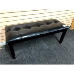 BLACK LEATHERETTE AND WOOD 4' BENCH