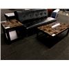 Image 1 : FAUX GRANITE TOP AND DARK WOOD COFFEE TABLE/END TABLE SET