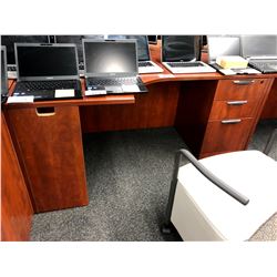 CHERRY 6' CORNER COMPUTER DESK, NO RETURN, LEFT HAND, WITH 3 DRAWER PEDESTAL