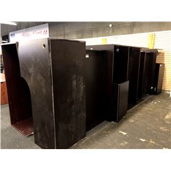 LOT OF 8 ASSORTED DARK WOOD 6' AND 5.5' COMPUTER DESKS, MOST WITH LEFT OR RIGHT HAND RETURNS,