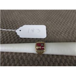 10KT Gold Signet Ring with Red Stone & a Diamond