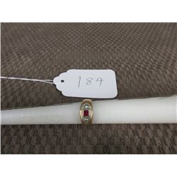 10KT Gold Ring with Red Stone & 2 Diamonds