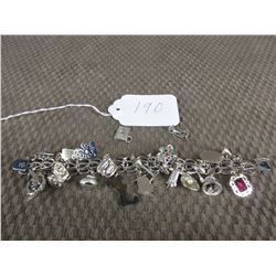 Sterling Silver Charm Bracelet with 22 Charms