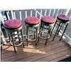 Image 1 : Four Modern Aluminum Stools With Original Red Upholstered Cushions