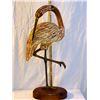 Image 1 : Flamingo Carved in Wood and Brass Sculpture
