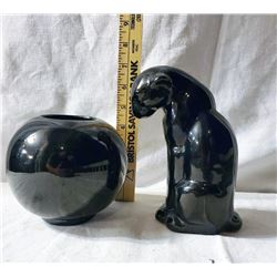 Frankoma Black Panther Art Pottery with Fish Bowl