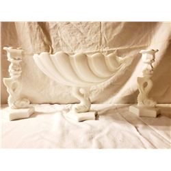 Westmoreland Milk Glass Dolphin Fish Shell with Candle Holders