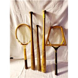 Vintage Tennis Racquet and Hillerich and Bradsby Baseball bat