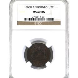 British North Borneo 1886-H 1/2-cent NGC Certified MS-62 Brown! Lustrous brown coin with sharp detai