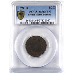 British North Borneo 1891-H 1/2-cent PCGS Certified MS-64 Brown. Attractive brown tones with hints o