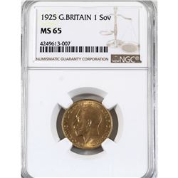 Great Britain 1925 Gold Sovereign NGC Certified MS-65! A pristine coin (22K Fine and contains 0.2354