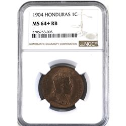 Honduras 1904 1-cent NGC Certified MS-64+ Red & Brown. Coin is nearly fully red with great eye appea