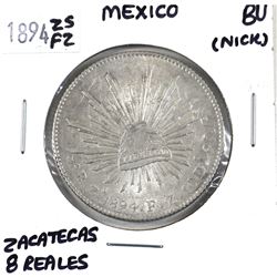 Mexico 1894 ZS FZ 8 Reales (Zacatecas) in BU Condition. Bright coin with several die cracks and anom