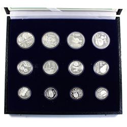 Mexico 1986 World Championship of Football (soccer) 12-coin Silver Proof set in original box and C.O