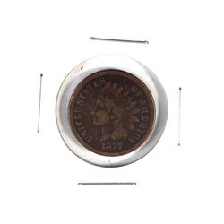 1-cent 1877 Indian Head in approximate G-VG condition *Key Date*. Full date and lettering with nice