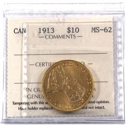 Canada 1913 $10 Gold ICCS Certified MS-62.