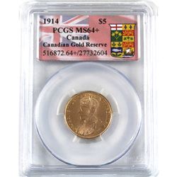 Canada 1914 $5 Gold Reserve PCGS Certified MS-64+