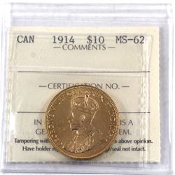Canada 1914 $10 Gold ICCS Certified MS-62.