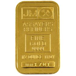 Scarce Johnson Matthey 1/2oz Fine Gold Bar with Triple line purity stamp (TAX Exempt). Serial #00178