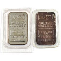 2x Johnson Matthey 1/2oz Fine Silver Bars with 'JM Logo' Reverse (TAX Exempt). Serial #015447 & #011