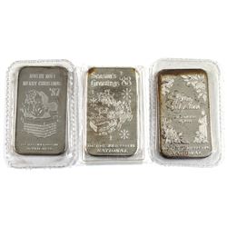 1982, 1983, 1987 National Mint 1oz Fine Silver Art Bar Collection (TAX Exempt). 3pcs.