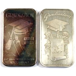 1982 Dahlonega Mint & 1983 National Mint 1oz Graduation Fine Silver Art Bars (TAX Exempt). 2pcs.