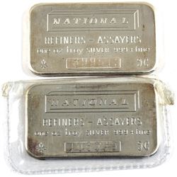 Vintage National Refiners - Assayers Canada 1oz Fine Silver Bars (TAX Exempt). Serial #399513 & #406