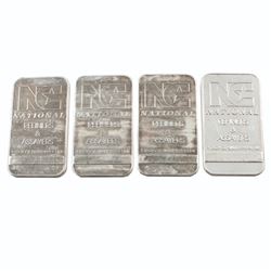 4x National Refiners - USA 1oz Fine Silver Bars (TAX Exempt). Serial #243790, #281923, #281224, and