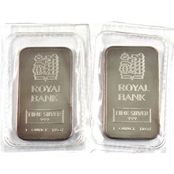 2x RARE Consecutive Johnson Matthey 'Royal Bank' 1oz Fine Silver Bars (TAX Exempt). Serial #015859,