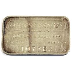 Ultra Rare Engelhard Industries Canada 1oz Fine Silver Bar with Large '6-digit #' and Bull Mark (TAX
