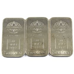 3x 1981 Engelhard 'Maple Leaf' 1oz Silver Bar Collection (TAX Exempt). Serial #093736, #093713, #093