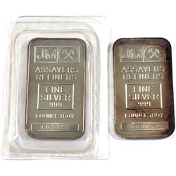 2x Vintage 1979 Johnson Matthey 1oz Fine Silver Bars with Blank Back (TAX Exempt). Serial #009064, a