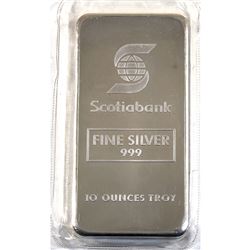 Scarce Johnson Matthey 'Scotiabank' 10oz Fine Silver Bar (TAX Exempt). Serial #002780. 10oz example