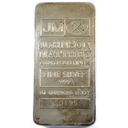 Rare!  Johnson Matthey 10oz Fine Silver Bar with Hammers Logo Repeated Three Full times (TAX Exempt)