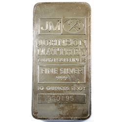 Rare!  Johnson Matthey 10oz Fine Silver Bar with Hammers Logo Repeated Three Full times (TAX Exempt)