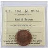 Image 1 : Nova Scotia 1/2-cent 1861 ICCS Certified MS-64 Red & Brown. A primarily red coin with sharp details.