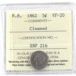 New Brunswick 5-cent 1862 ICCS Certified VF-20 (cleaned)