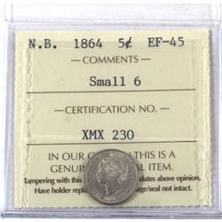 New Brunswick 5-cent 1864 Small 6 ICCS Certified EF-45 *Key Date!*