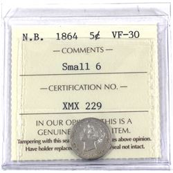 New Brunswick 5-cent 1864 Small 6 ICCS Certified VF-30