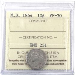 New Brunswick 10-cent 1864 ICCS Certified VF-30!