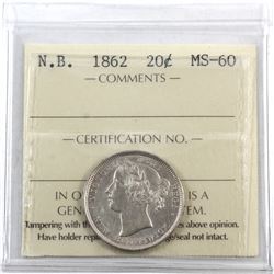 New Brunswick 20-cent 1862 ICCS Certified MS-60.