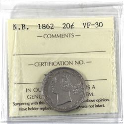New Brunswick 20-cent 1862 ICCS Certified VF-30