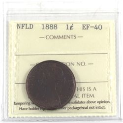 Newfoundland 1-cent 1888 ICCS Certified EF-40. Deep dark cherry red tones with great details you wou