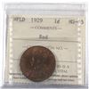 Image 1 : Newfoundland 1-cent 1929 ICCS Certified MS-65 Red. A nice even coin with original mint luster.