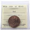 Image 1 : Newfoundland 1-cent 1936 ICCS Certified MS-65 RED. Deep Cherry red tones on lustrous fields.