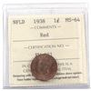 Image 1 : Newfoundland 1-cent 1938 ICCS Certified MS-64 RED!