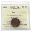 Image 1 : Newfoundland 1-cent 1941-C ICCS Certified MS-65 Red. An Attractive, well struck coin with eye catchi
