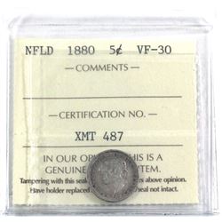 Newfoundland 5-cent 1880 ICCS Certified VF-30 *Key Date*