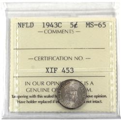 Newfoundland 5-cent 1943C ICCS Certified MS-65.