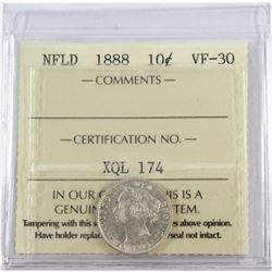 Newfoundland 10-cent 1888 ICCS Certified VF-30